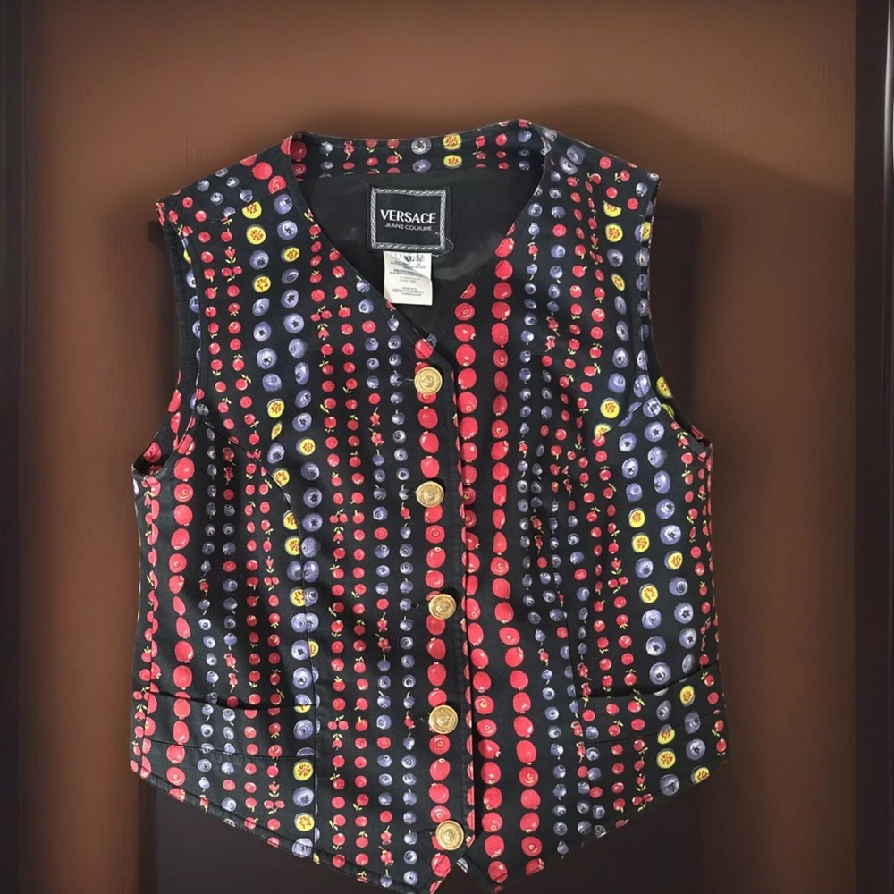 VERSACE JEANS COUTURE cotton women's vest Fruit print size X Large  Year 1995